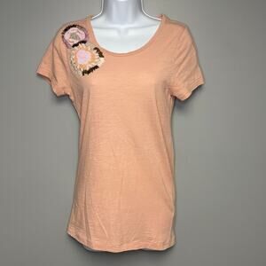 J. Crew Slim Perfect Floral Beaded Embroidered Blush Pink Long Tee Womens Sz S
